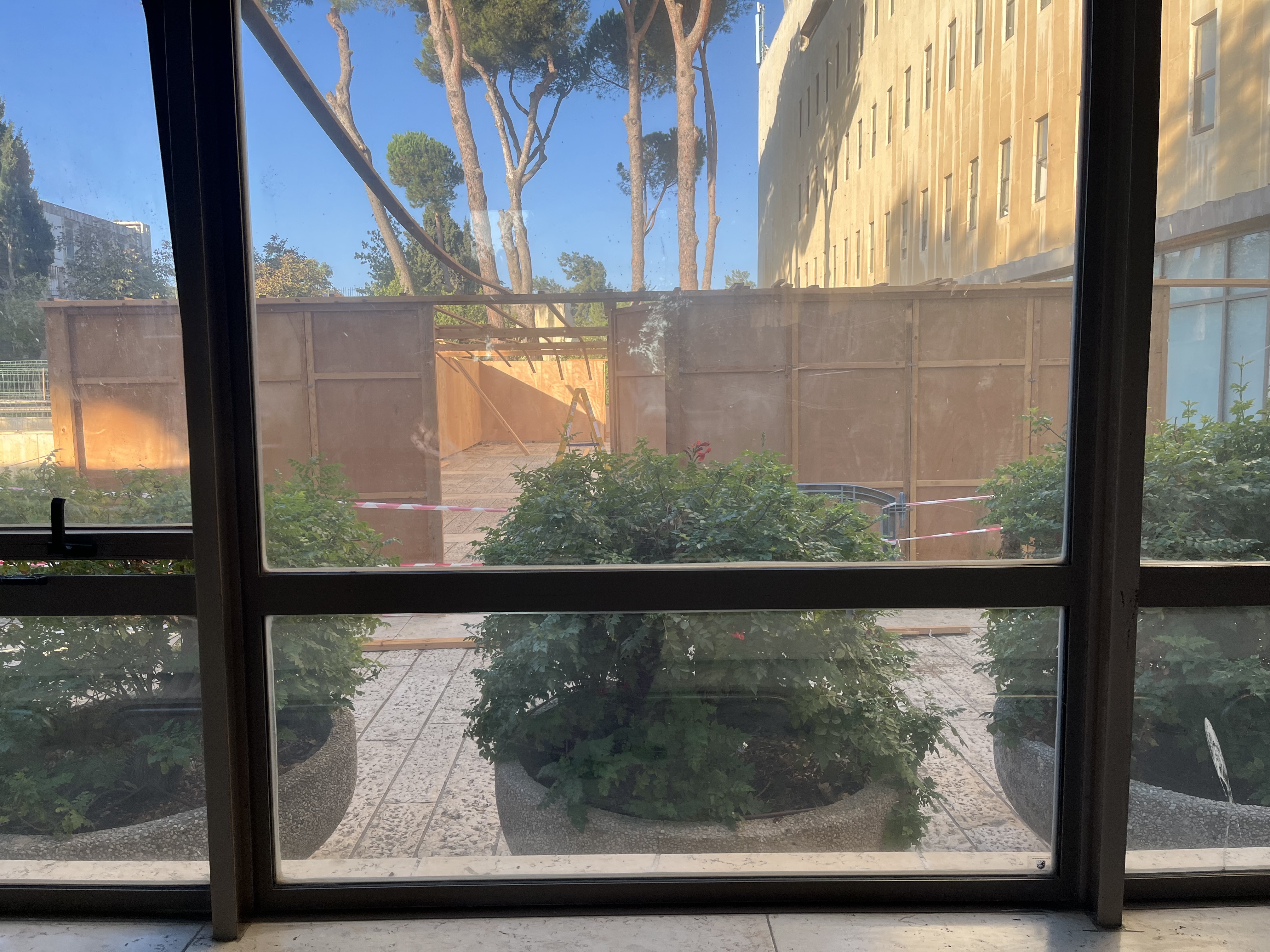 Sukkah being built at Hadassah Mt Scopus