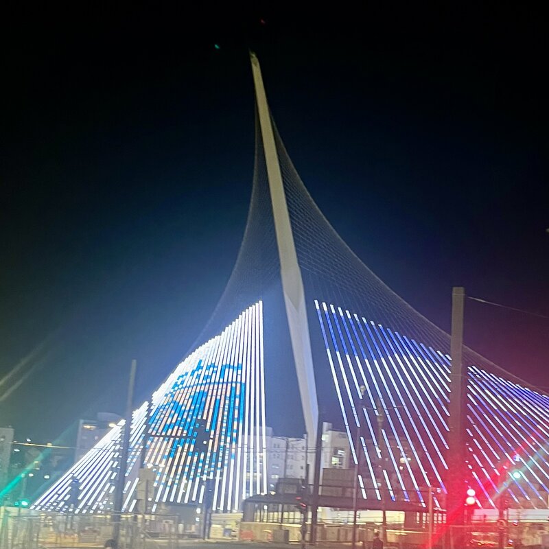 Jerusalem Chords Bridge lit up at night