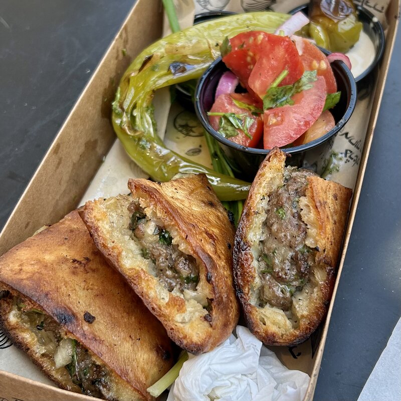 Visiting the arayes spot on Agrippas with the Feldmans… delicious!