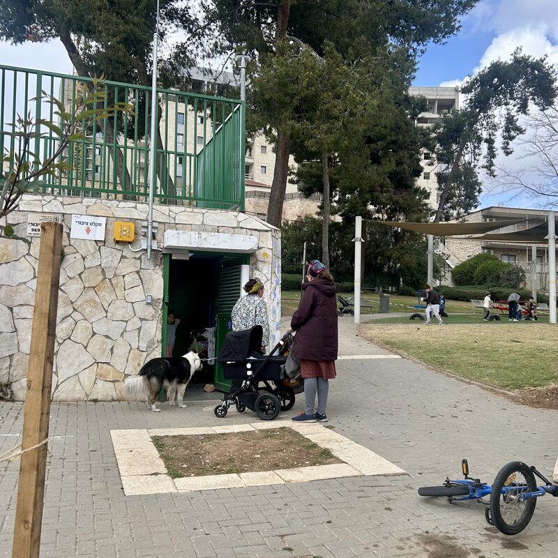 Jonathan’s first visit to a public shelter during a siren… fortunately it was right in front of us when the warning sounded!